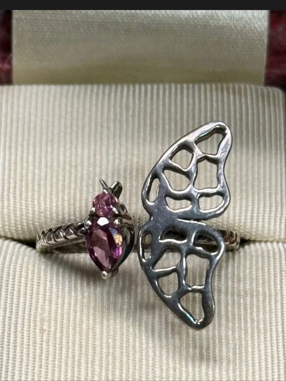 Sterling Silver Tourmaline Butterfly Ring SZ 8